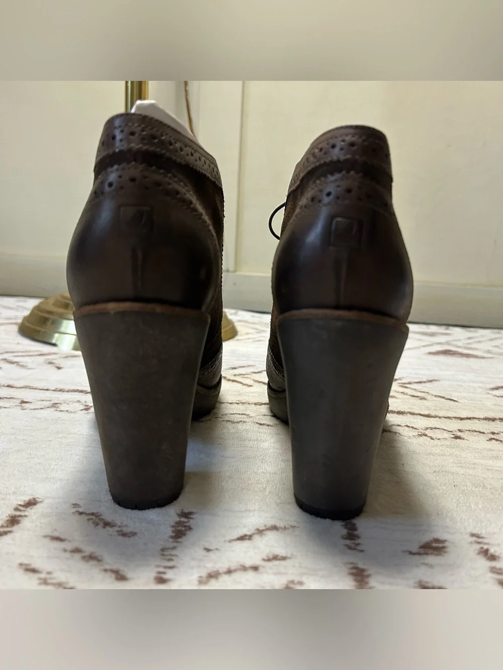 New Sperry Brown Leather Suede Wingtip Lace Up Heeled Ankle Booties 7M